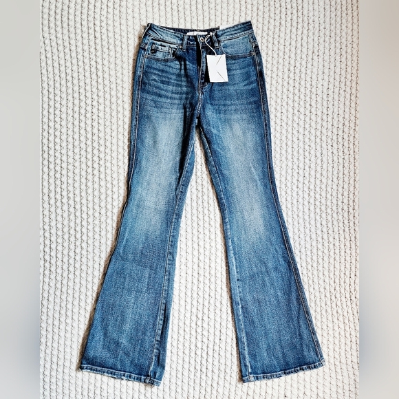 KanCan High Rise Medium Wash Classic Flare Jeans Stretch 7/27 Long Tall NEW - Picture 7 of 15